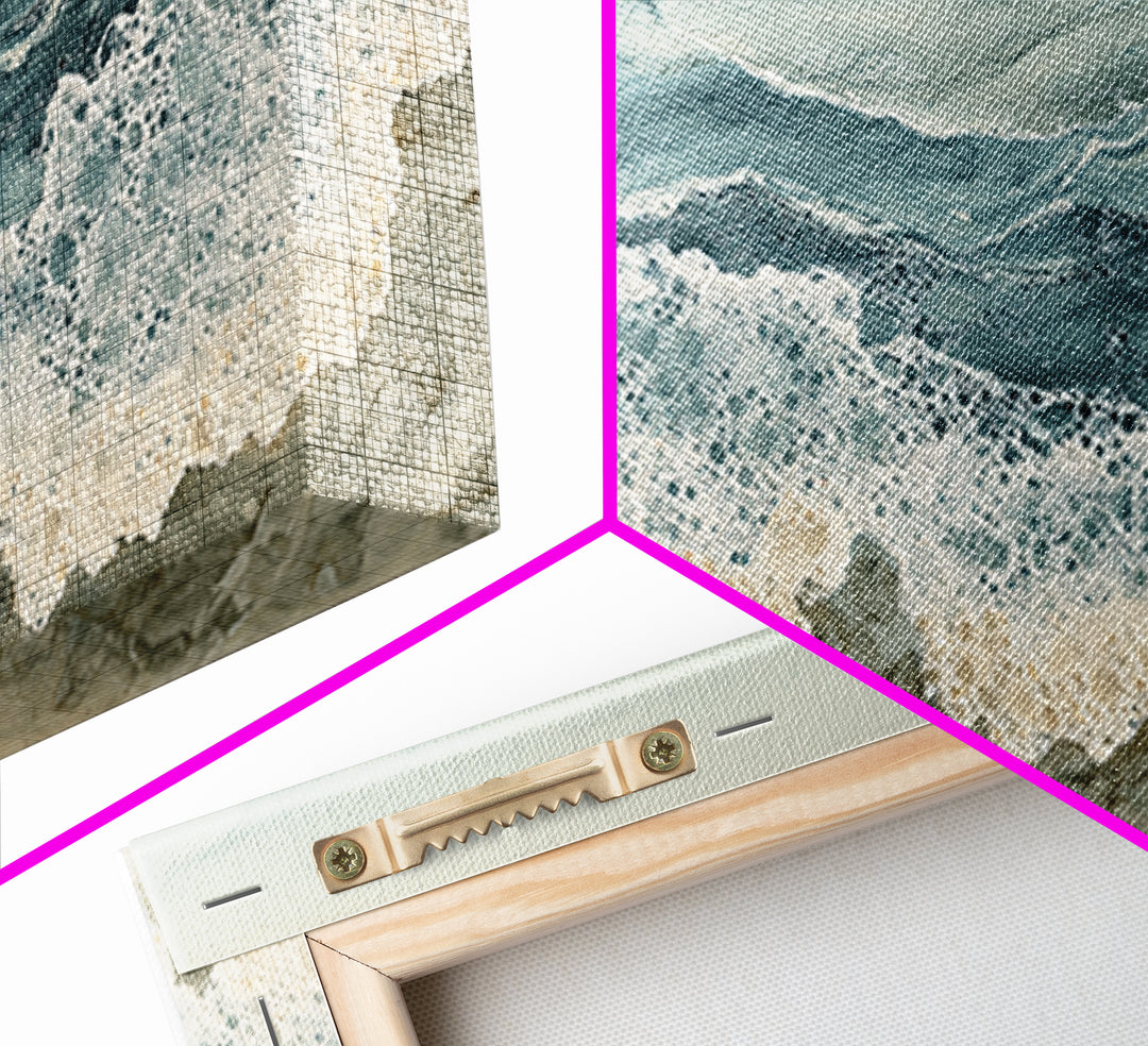 Calming Blue Ocean Wave Study Framed Canvas Print, Bathroom Art, Contemporary Art, Bathroom Decor, Oil Painting, Spa, BAT-2x1-45