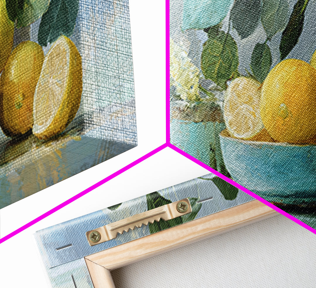 Lemon and Botanical Still Life Framed Canvas Print, Bathroom Art, Luxury Decor, Bathroom Decor, Oil Painting, Spa, BAT-2x1-50