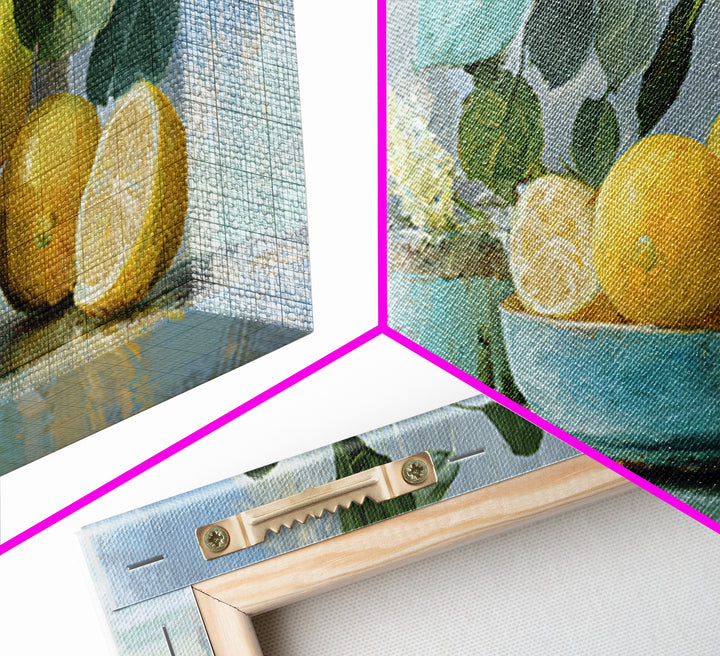 Lemon and Botanical Still Life Framed Canvas Print, Bathroom Art, Luxury Decor, Bathroom Decor, Oil Painting, Spa, BAT-2x1-50
