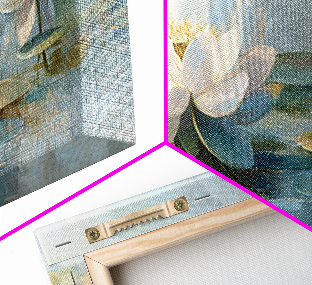 Lotus Flower Floating on Calm Water Canvas Print, Bathroom Art, Digital Wall Art, Bathroom Decor, Oil Painting, Spa, BAT-2x1-64