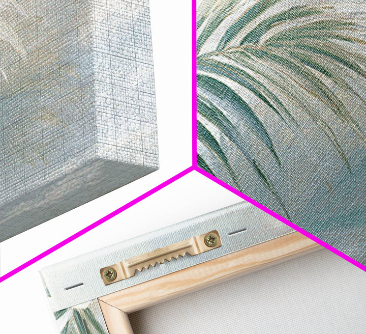 Simple Palm Frond on Off White Linen Framed Canvas Print, Bathroom Art, Minimalist Wall Art, Bathroom Decor, Fine Art, Spa, BAT-2x1-67