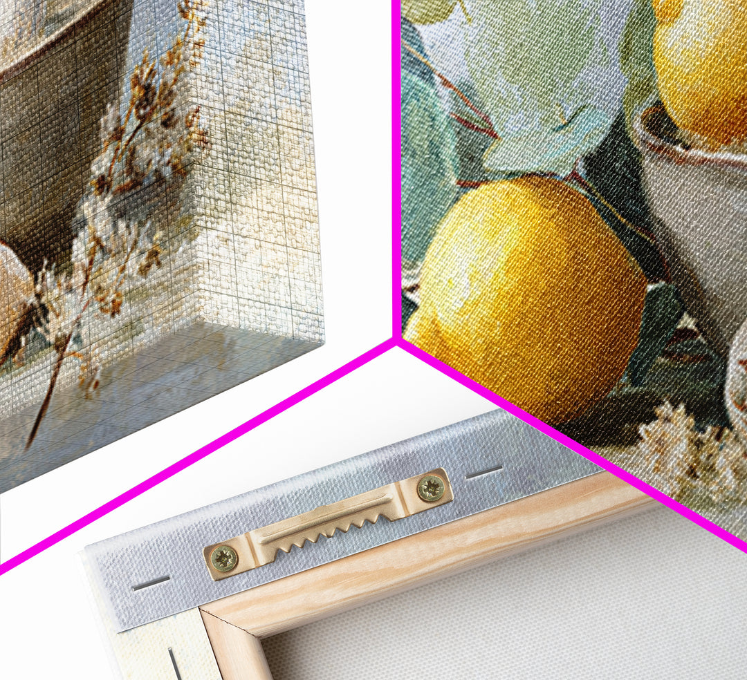Lemon and Botanical Still Life Canvas Print, Bathroom Art, Bathroom Decor, Watercolor Art, Spa, Framed Wall Art, BAT-2x1-74