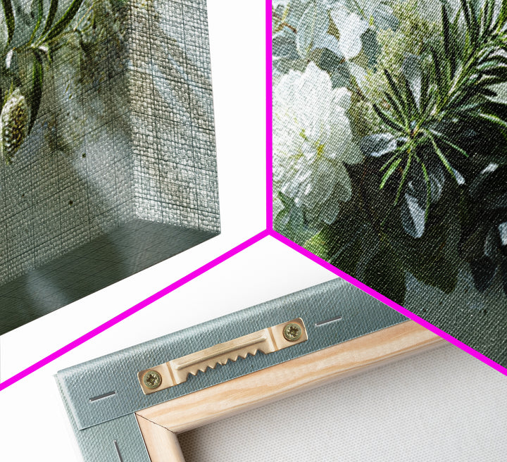 Botanical Bath Herb Arrangement Framed Canvas Print, Bathroom Art, Digital Art, Bathroom Decor, Fine Art, Spa, Dopamine Decor, BAT-2x1-85