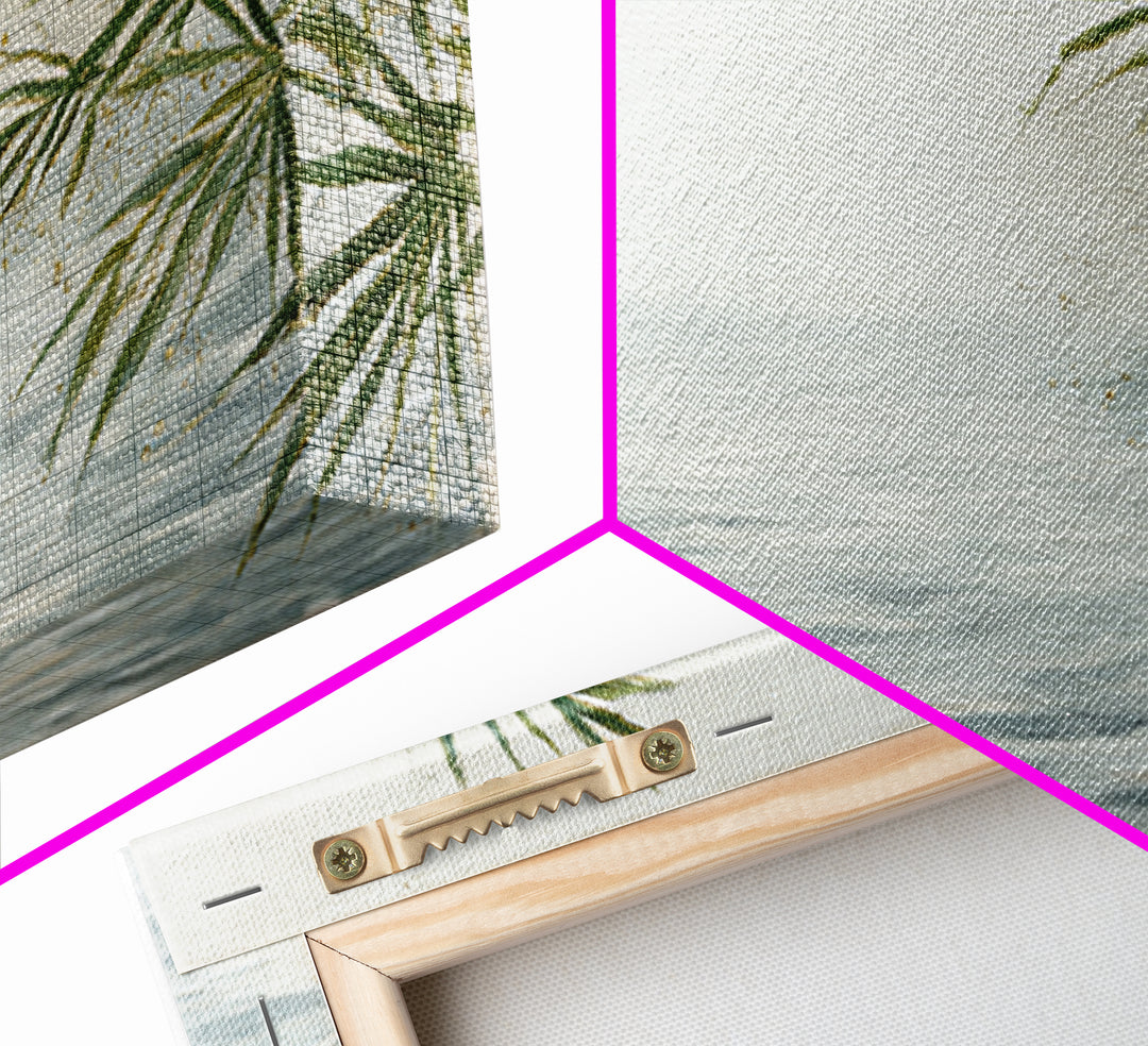 Simple Palm Frond on Off White Linen Framed Canvas Print, Bathroom Art, Digital Art, Bathroom Decor, Abstract Art, Spa, BAT-2x1-91