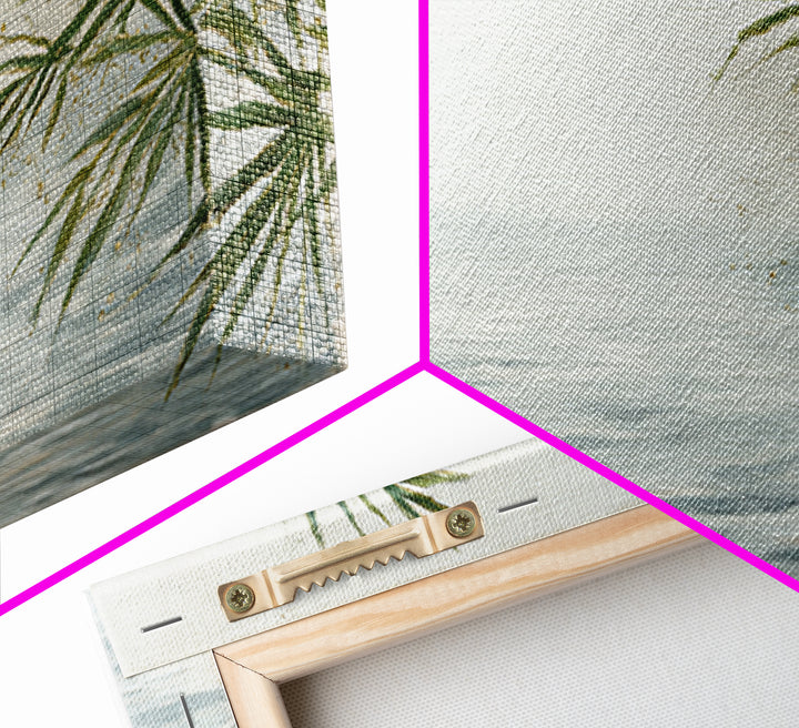Simple Palm Frond on Off White Linen Framed Canvas Print, Bathroom Art, Digital Art, Bathroom Decor, Abstract Art, Spa, BAT-2x1-91