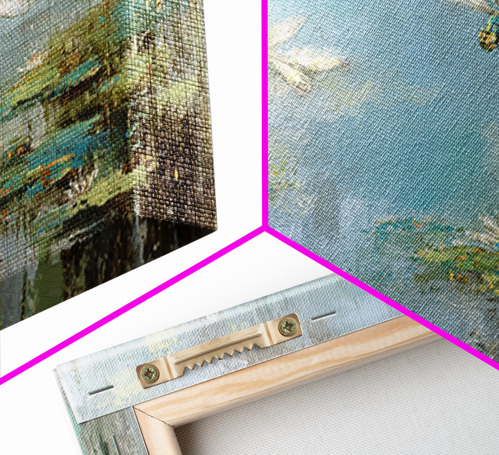 Delicate Dragonfly Above a Pond Surface Framed Canvas Print, Bathroom Art, Dog Portrait, Bathroom Decor, Oil Painting, Spa, BAT-2x1-92
