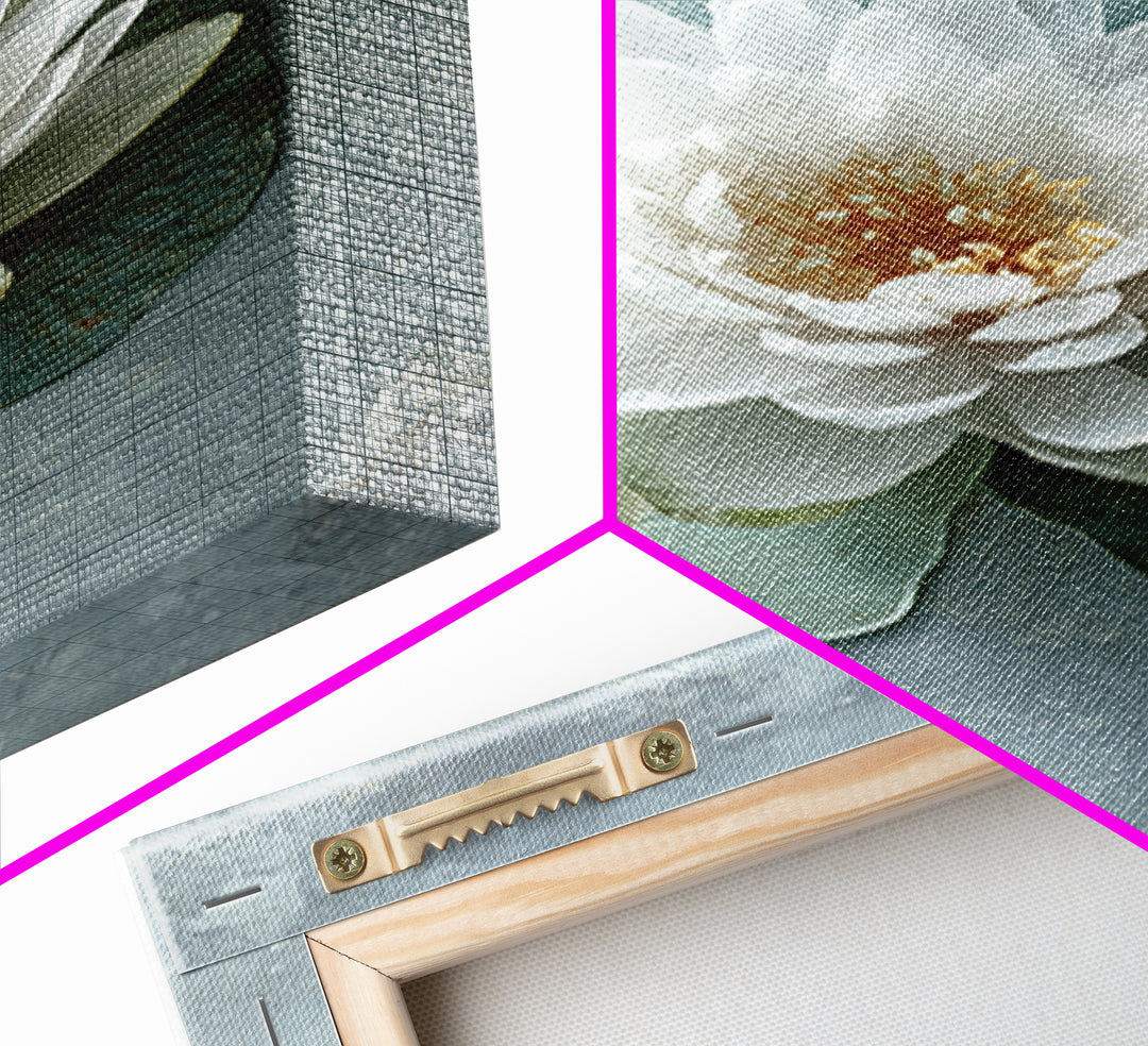Lotus Flower Floating on Calm Water Framed Canvas Print, Bathroom Art, Trendy Wall Art, Bathroom Decor, Watercolor Art, Spa, BAT-2x3-100