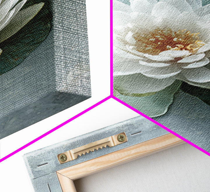Lotus Flower Floating on Calm Water Framed Canvas Print, Bathroom Art, Trendy Wall Art, Bathroom Decor, Watercolor Art, Spa, BAT-2x3-100