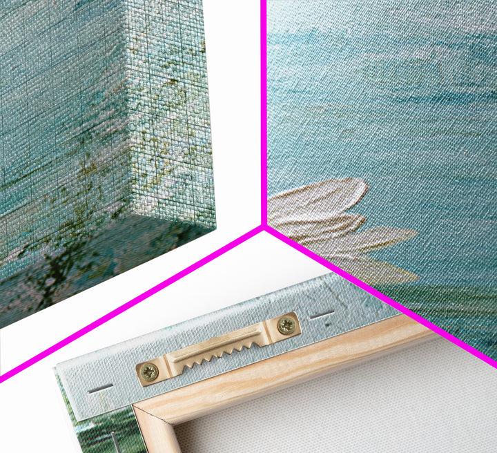 Lotus Flower Floating on Calm Water Framed Canvas Print, Bathroom Art, Printable Wall Art, Bathroom Decor, Oil Painting, Spa, BAT-2x3-28