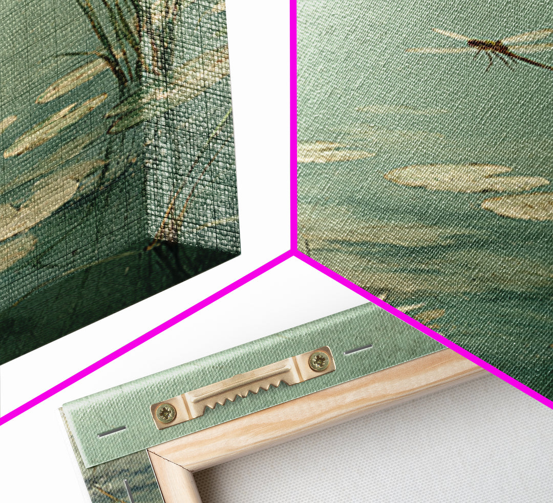 Delicate Dragonfly Above a Pond Surface Canvas Print, Bathroom Art, Bathroom Wall Decor, Bathroom Decor, Fine Art, Spa, BAT-2x3-32