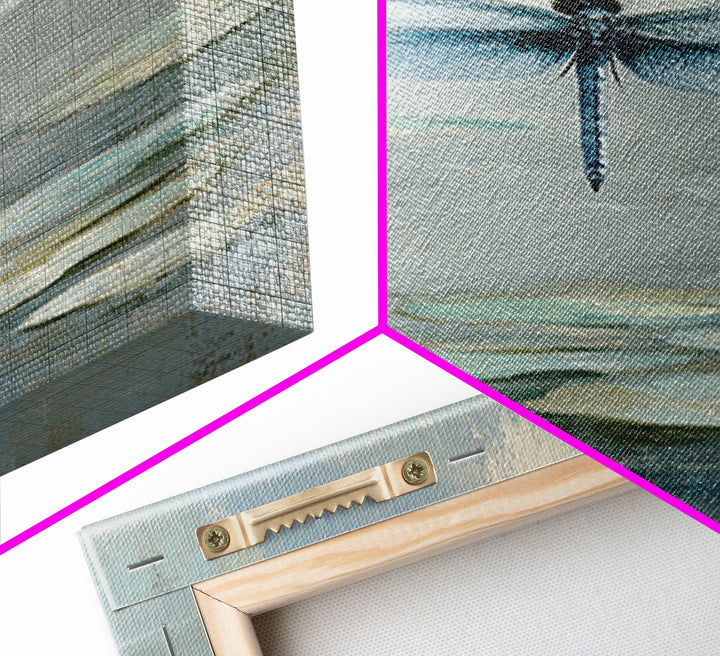 Delicate Dragonfly Above a Pond Surface Framed Canvas Print, Bathroom Art, Framed Wall Art, Bathroom Decor, Oil Painting, Spa, BAT-2x3-8