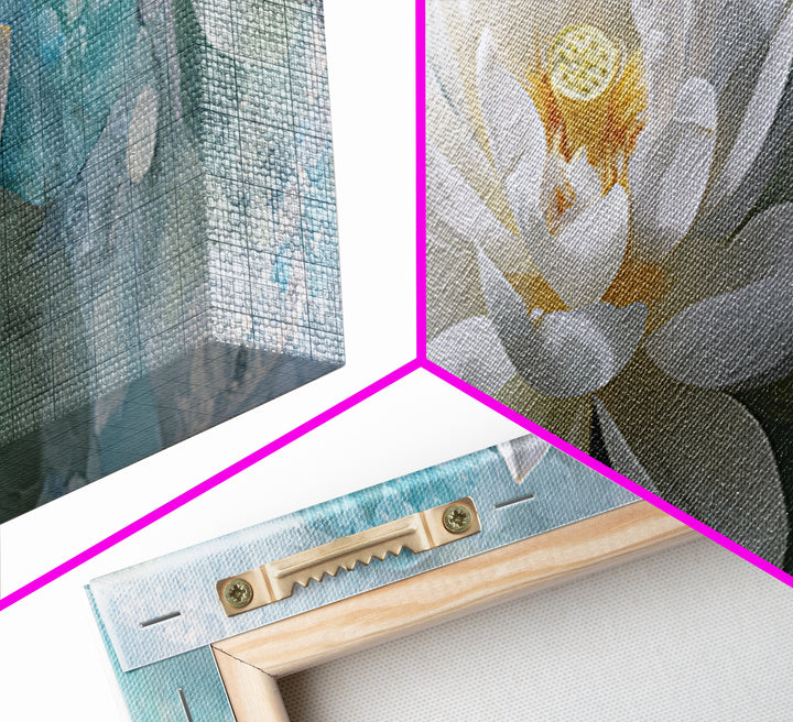 Lotus Flower Floating on Calm Water Framed Canvas Print, Bathroom Art, Modern Art, Bathroom Decor, Spa, Statement Artwork, BAT-3x1-12