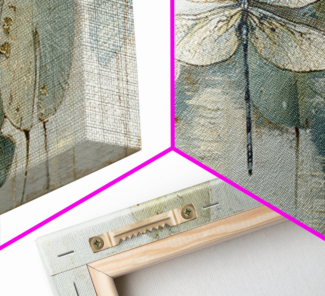 Delicate Dragonfly Above a Pond Surface Canvas Print, Bathroom Art, Unique Wall Art, Bathroom Decor, Spa, Gallery Decor, BAT-3x1-16