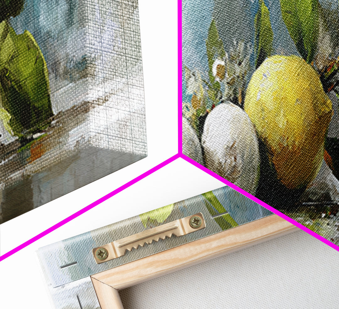 Lemon and Botanical Still Life Canvas Print, Bathroom Art, Wall Hanging, Bathroom Decor, Spa, Modern Art, Bathroom Art Decor, BAT-3x1-46