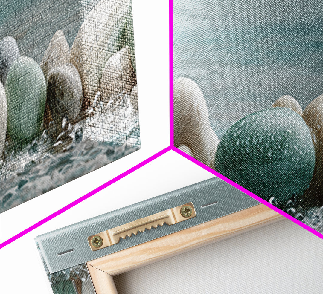 Monochrome Pebble Stack Framed Canvas Print, Bathroom Art, Canvas Wall Art, Bathroom Decor, Fine Art, Spa, Bathroom Wallpaper, BAT-3x1-53
