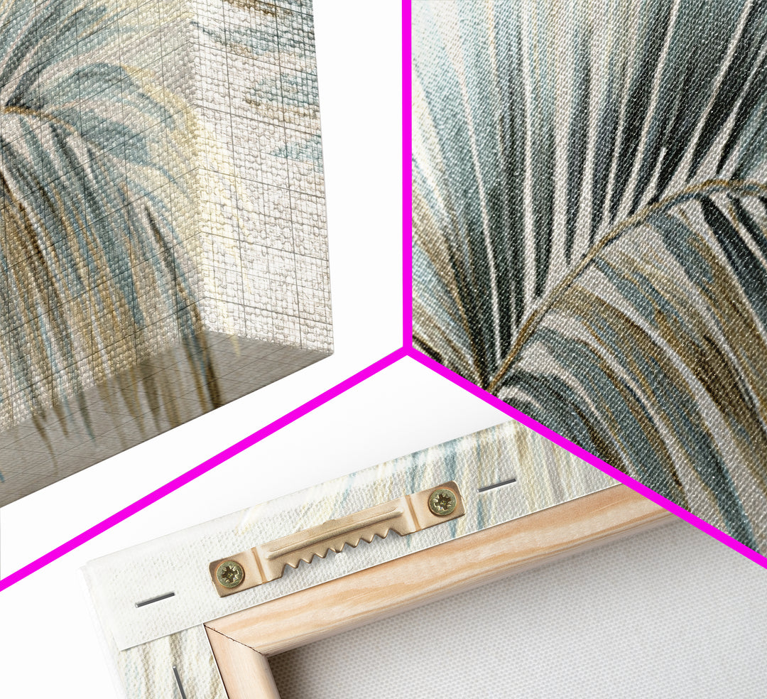 Simple Palm Frond on Off White Linen Framed Canvas Print, Bathroom Art, Boho Decor, Bathroom Decor, Abstract Art, Spa, BAT-3x1-63