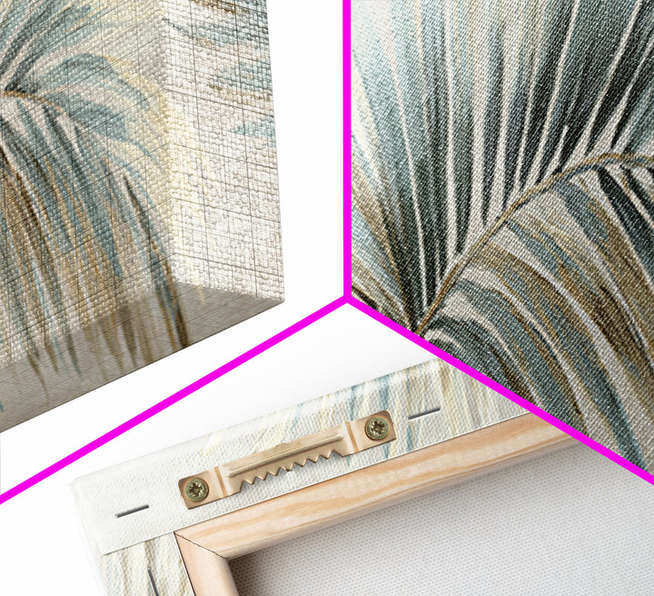 Simple Palm Frond on Off White Linen Framed Canvas Print, Bathroom Art, Boho Decor, Bathroom Decor, Abstract Art, Spa, BAT-3x1-63