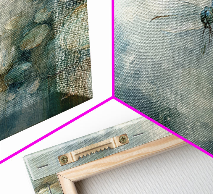 Delicate Dragonfly Above a Pond Surface Framed Canvas Print, Bathroom Art, Statement Artwork, Bathroom Decor, Fine Art, Spa, BAT-3x1-64