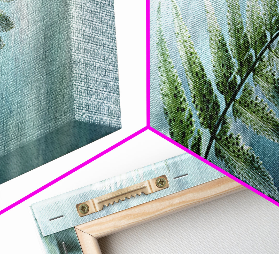Green Fern Frond Closeup Framed Canvas Print, Bathroom Art, Framed Wall Art, Bathroom Decor, Oil Painting, Spa, BAT-3x1-74