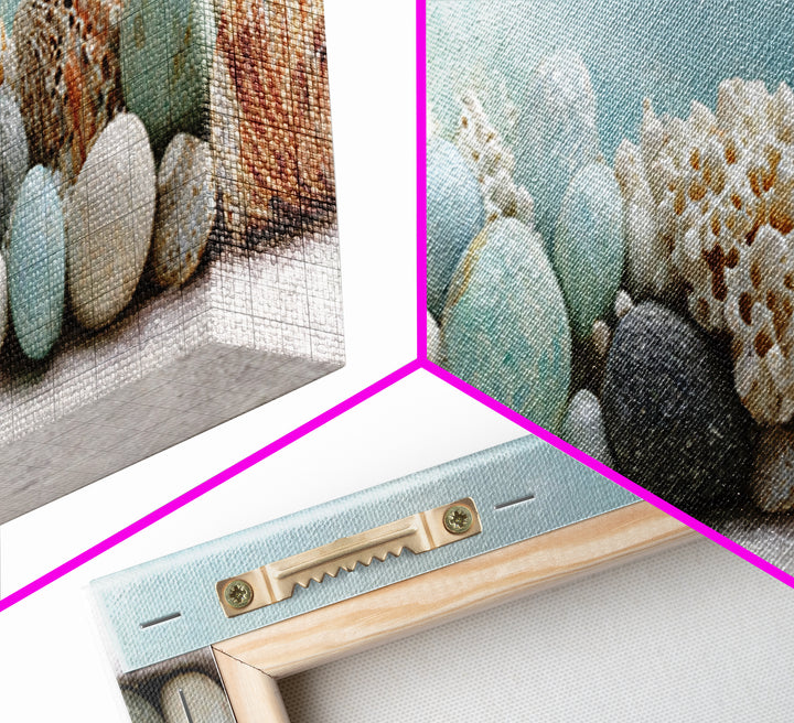 Coral and Shell Arrangement Canvas Print, Bathroom Art, Digital Wall Art, Bathroom Decor, Fine Art, Spa, Unique Wall Art, BAT-3x1-75