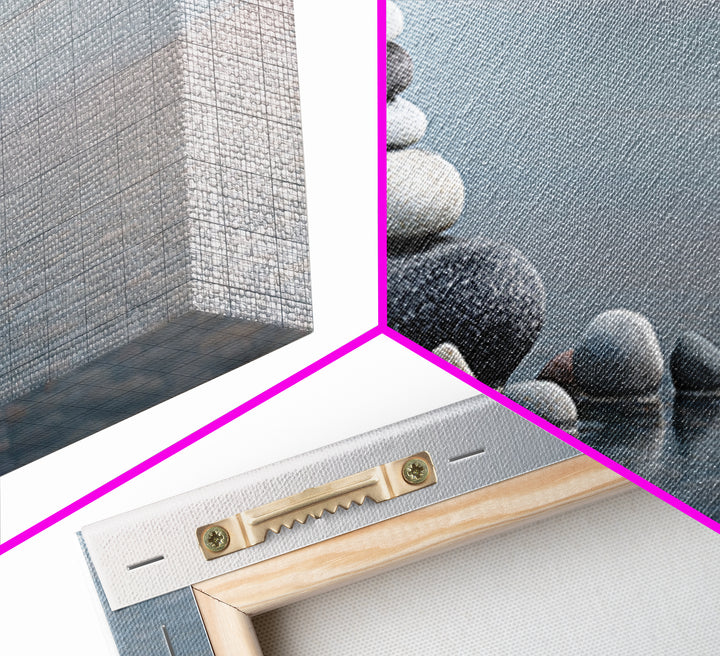 Monochrome Pebble Stack Framed Canvas Print, Bathroom Art, Canvas Wall Art, Bathroom Decor, Fine Art, Spa, Bathroom Wallpaper, BAT-3x1-77