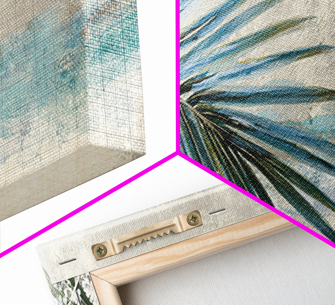 Simple Palm Frond on Off White Linen Framed Canvas Print, Bathroom Art, Digital Art, Bathroom Decor, Abstract Art, Spa, BAT-3x1-87