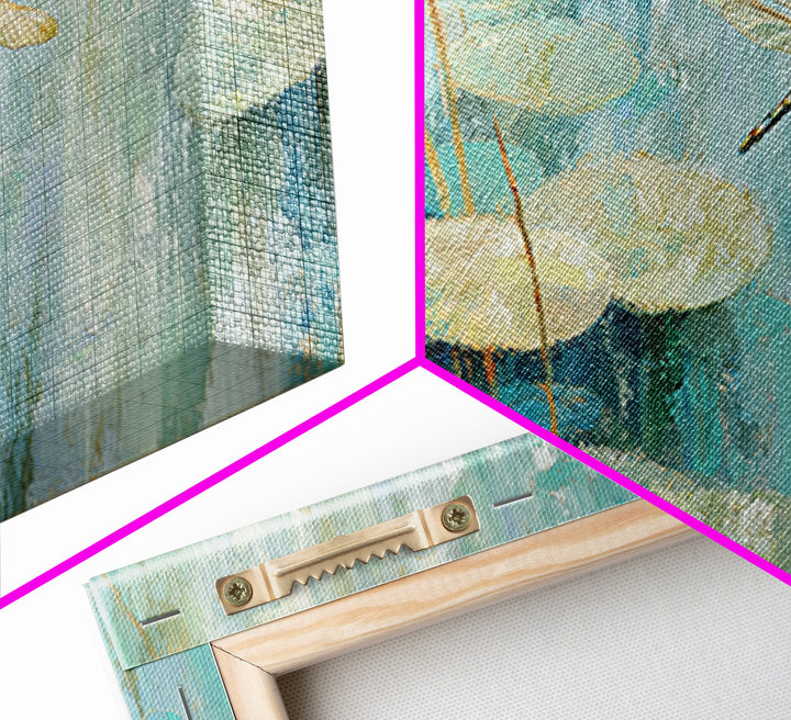 Delicate Dragonfly Above a Pond Surface Canvas Print, Bathroom Art, Textured Painting, Bathroom Decor, Oil Painting, Spa, BAT-3x1-88