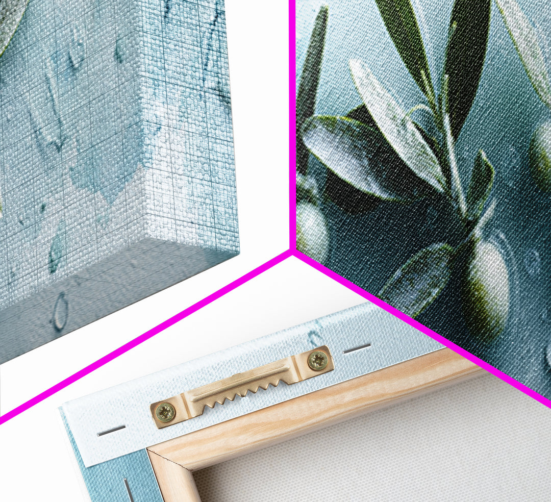 Botanical Bath Herb Arrangement Framed Canvas Print, Bathroom Art, Digital Art, Bathroom Decor, Fine Art, Spa, Dopamine Decor, BAT-3x1-9