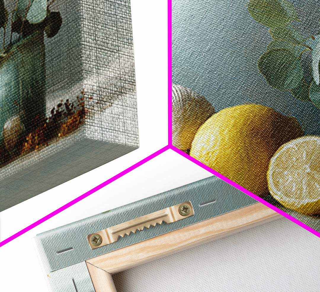 Lemon and Botanical Still Life Framed Canvas Print, Bathroom Art, Digital Wall Art, Bathroom Decor, Oil Painting, Spa, BAT-3x2-10
