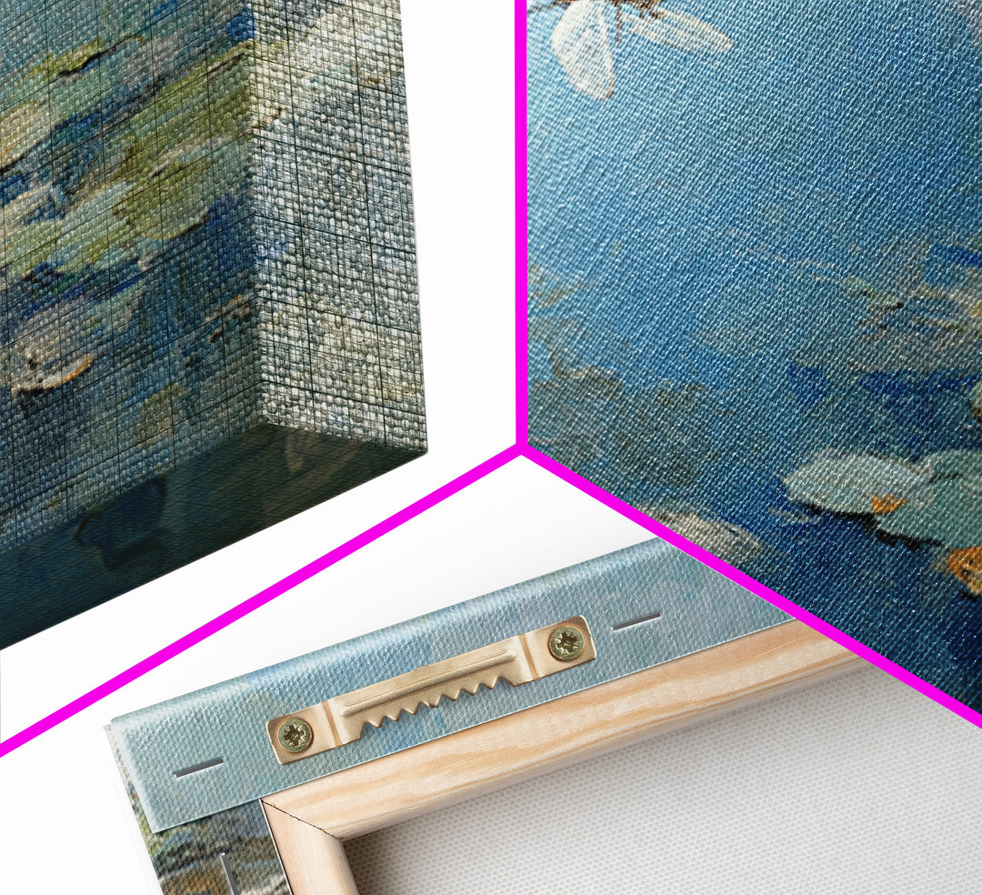 Delicate Dragonfly Above a Pond Surface Framed Canvas Print, Bathroom Art, Bathroom Art Decor, Bathroom Decor, Oil Painting, BAT-3x2-100