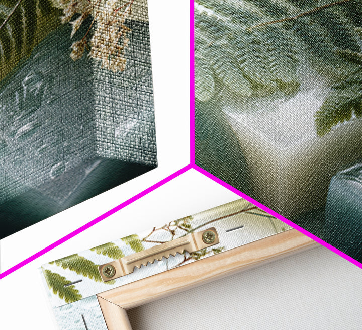 Green Fern Frond Closeup Framed Canvas Print, Bathroom Art, Home Decor, Bathroom Decor, Fine Art, Spa, Canvas Wall Art, BAT-3x2-14