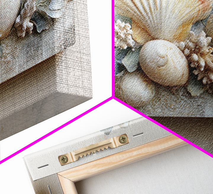Coral and Shell Arrangement Framed Canvas Print, Bathroom Art, Minimalist Decor, Bathroom Decor, Fine Art, Spa, Wall Hanging, BAT-3x2-15