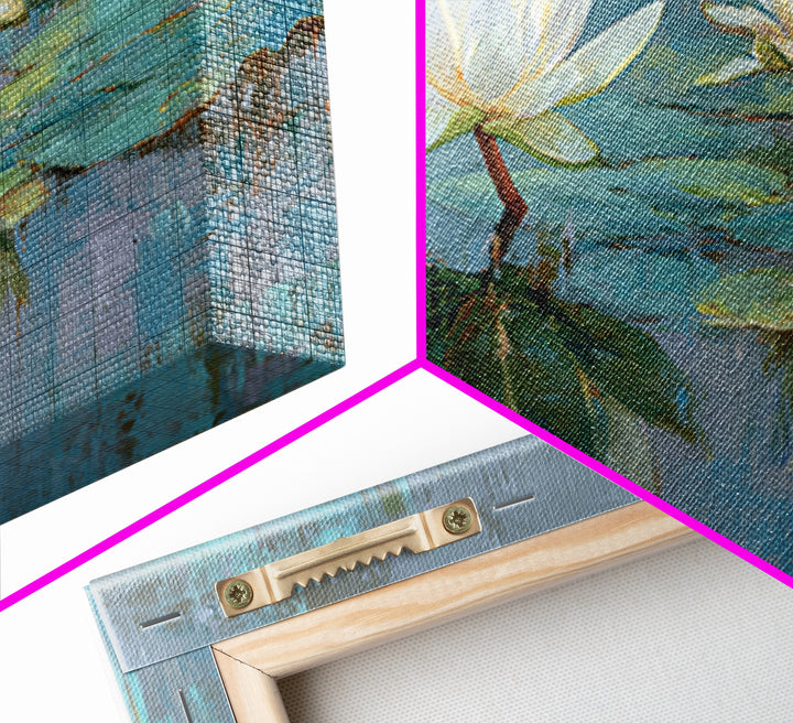 Lotus Flower Floating on Calm Water Framed Canvas Print, Bathroom Art, Digital Wall Art, Bathroom Decor, Fine Art, Spa, BAT-3x2-24