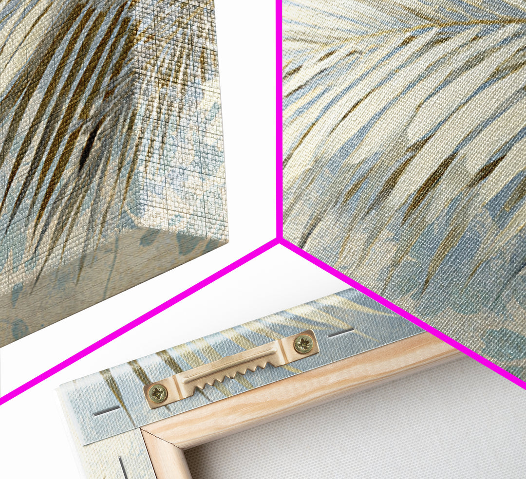 Simple Palm Frond on Off White Linen Framed Canvas Print, Bathroom Art, Custom Pet Portrait, Bathroom Decor, Fine Art, Spa, BAT-3x2-27