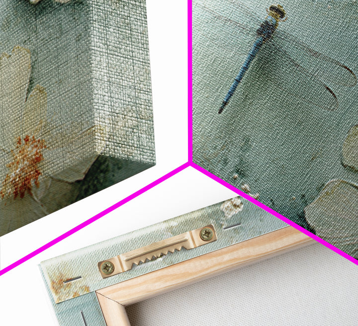 Delicate Dragonfly Above a Pond Surface Canvas Print, Bathroom Art, Room Decor, Bathroom Decor, Oil Painting, Spa, BAT-3x2-4