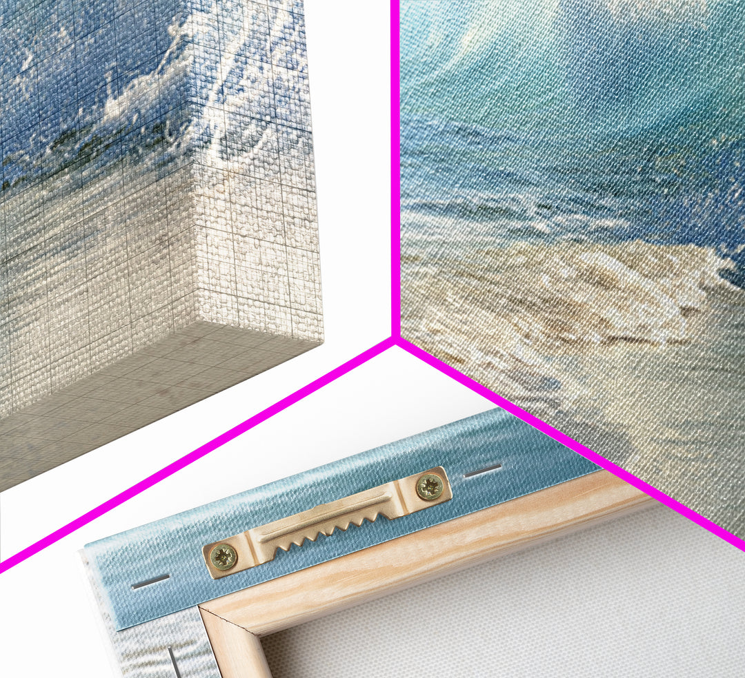 Calming Blue Ocean Wave Study Framed Canvas Print, Bathroom Art, Framed Wall Art, Bathroom Decor, Oil Painting, Spa, BAT-3x2-5