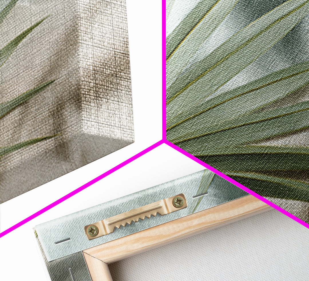 Simple Palm Frond on Off White Linen Canvas Print, Bathroom Art, Canvas Wall Art, Bathroom Decor, Spa, Bathroom Wallpaper, BAT-3x2-51