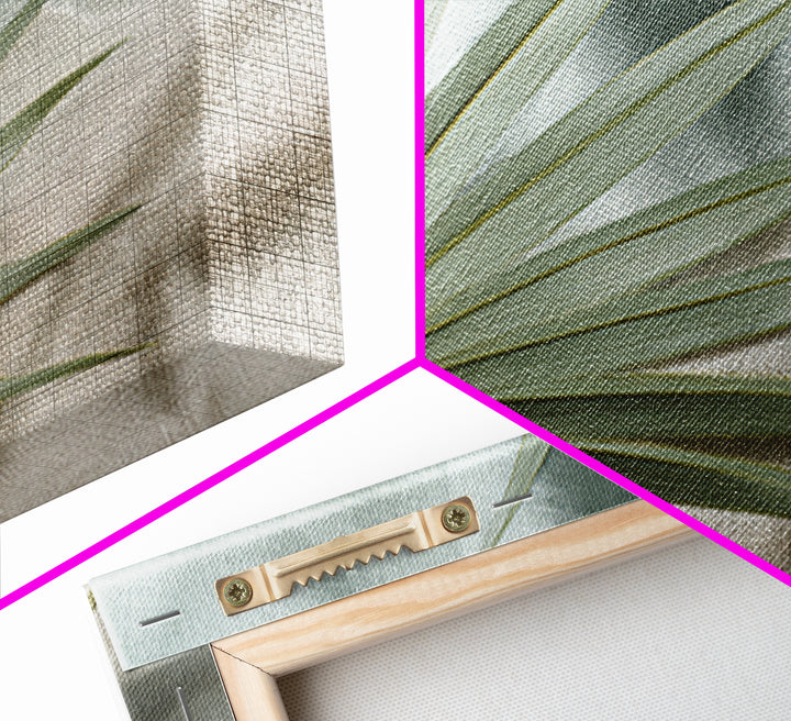 Simple Palm Frond on Off White Linen Canvas Print, Bathroom Art, Canvas Wall Art, Bathroom Decor, Spa, Bathroom Wallpaper, BAT-3x2-51