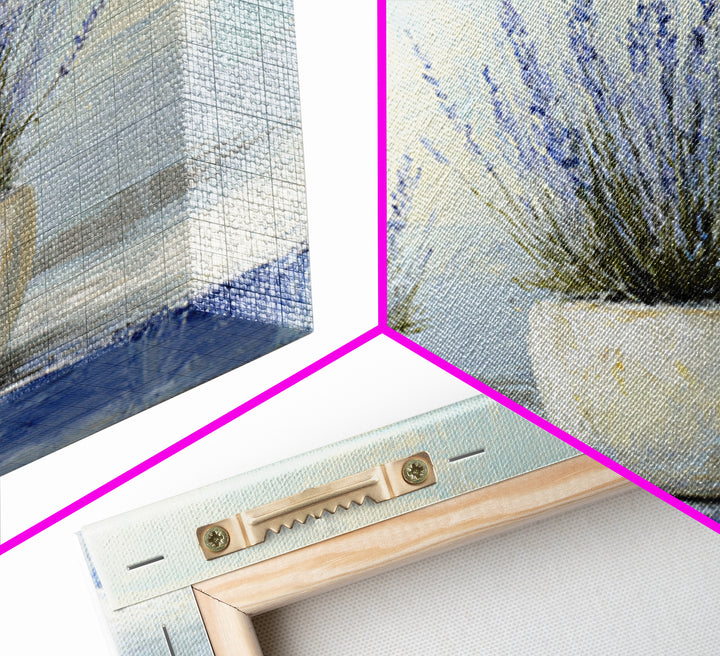 Lavender Sprigs in a Ceramic Vase Framed Canvas Print, Bathroom Art, Retro Wall Art, Bathroom Decor, Abstract Art, Spa, BAT-3x2-64