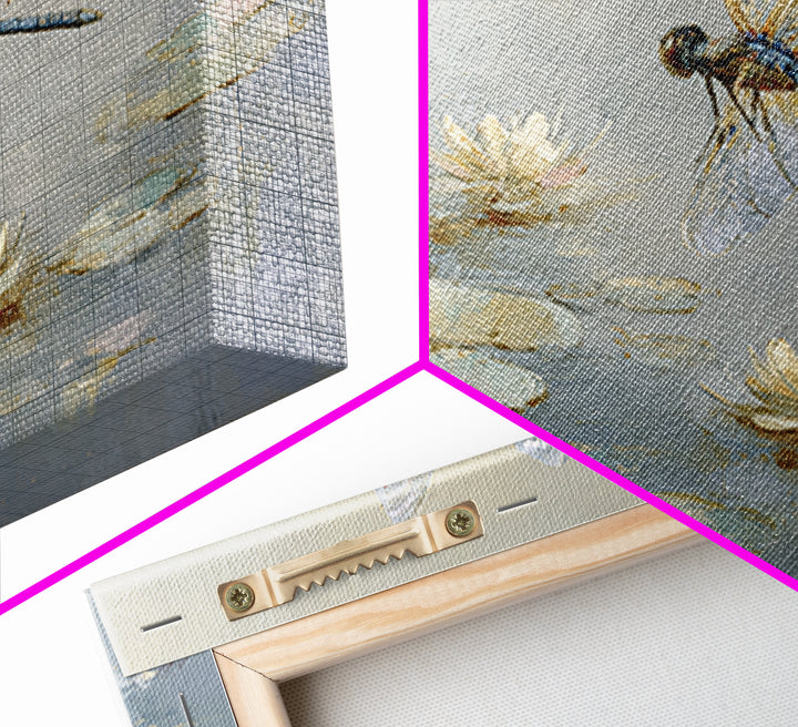 Delicate Dragonfly Above a Pond Surface Canvas Print, Bathroom Art, Unique Wall Art, Bathroom Decor, Spa, Gallery Decor, BAT-3x2-76