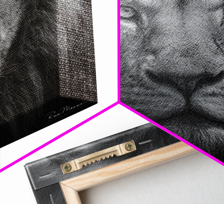 Dramatic Black and White Lion Portrait Canvas Print, Black and White Art, Gallery Decor, Living Room Decor, Monochrome, BAW-1x1-17