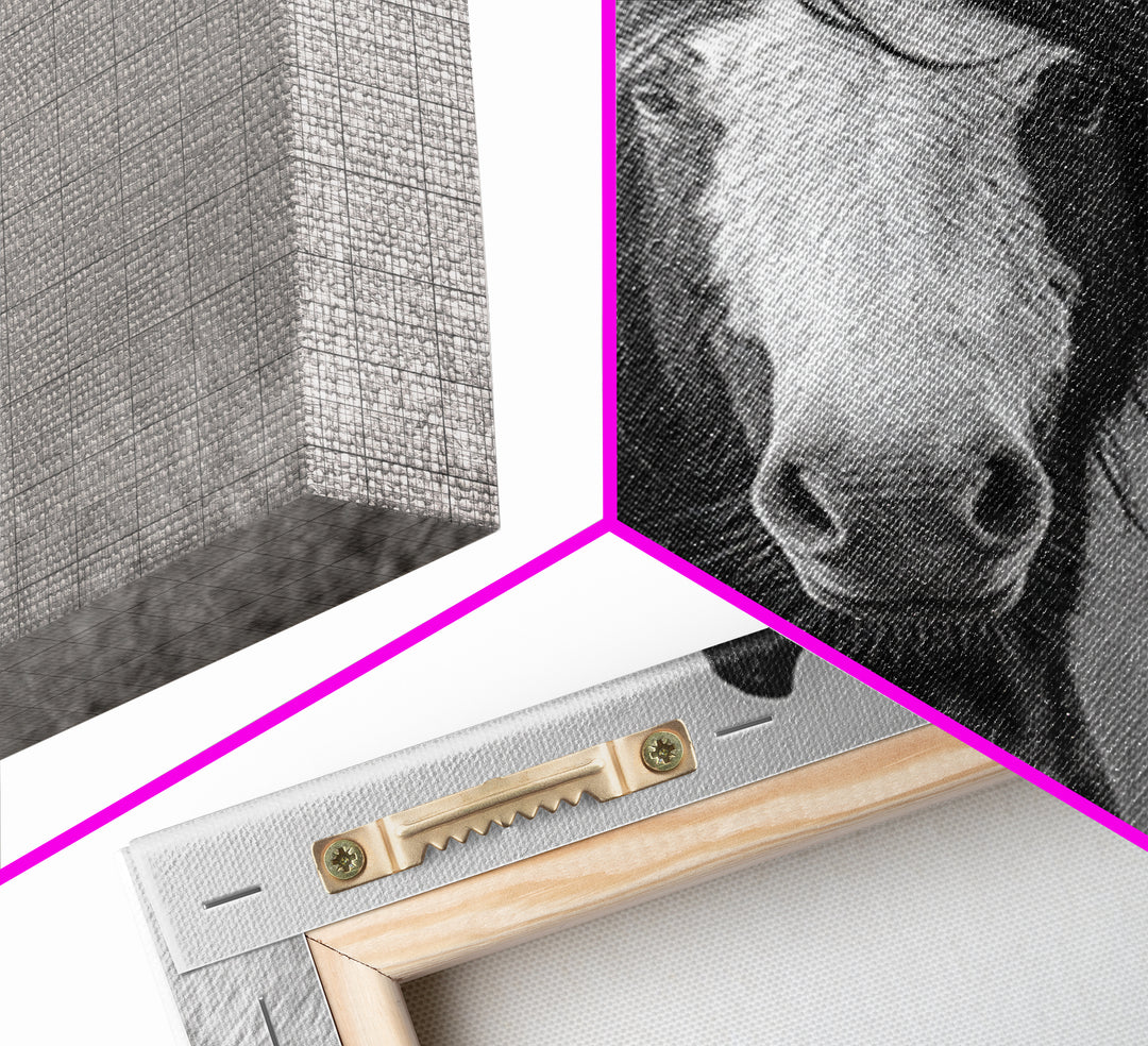 Black and White Wild Horse Portrait Canvas Print, Black and White Art, Fine Art Print, Living Room Decor, Oil Painting, BAW-1x1-5