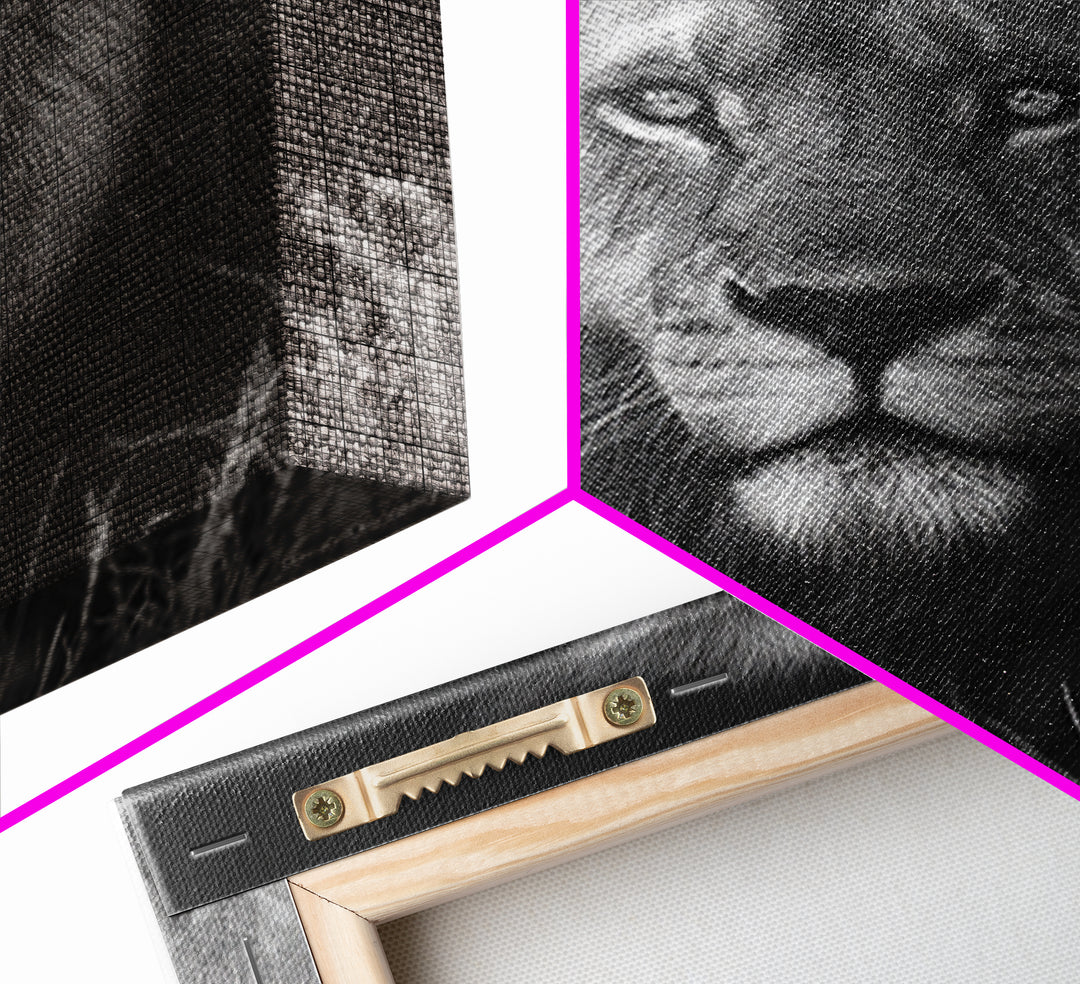 Dramatic Black and White Lion Portrait Canvas Print, Black and White Art, Contemporary Art, Living Room Decor, Monochrome, BAW-1x1-89