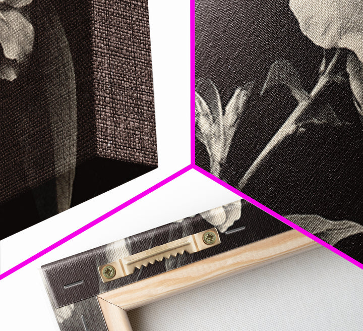 Black and White Botanical Specimen Plate Canvas Print, Black and White Art, Cabin Decor, Living Room Decor, Monochrome, BAW-2x1-19