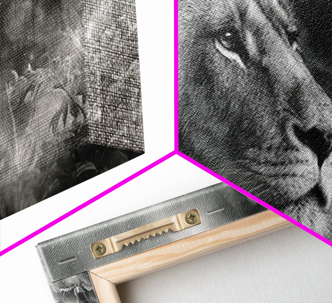 Dramatic Black and White Lion Portrait Canvas Print, Black and White Art, Halloween Decor, Living Room Decor, Monochrome, BAW-2x1-37