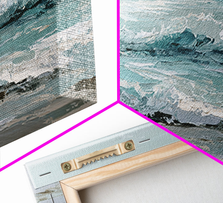 Stormy Ocean Wave Framed Canvas Print, Black and White Art, Minimalist Decor, Living Room Decor, Oil Painting, Monochrome, BAW-2x1-6