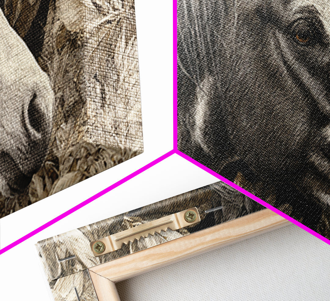 Black and White Wild Horse Portrait Canvas Print, Black and White Art, Large Wall Art, Living Room Decor, Fine Art, Monochrome, BAW-2x1-73