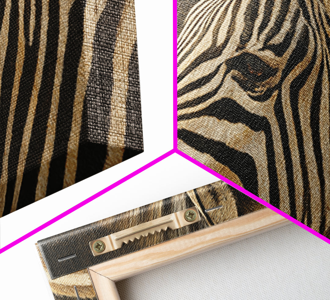 Zebra Stripe Closeup as Graphic Abstraction Canvas Print, Black and White Art, Wood Wall Art, Living Room Decor, Monochrome, BAW-2x1-76