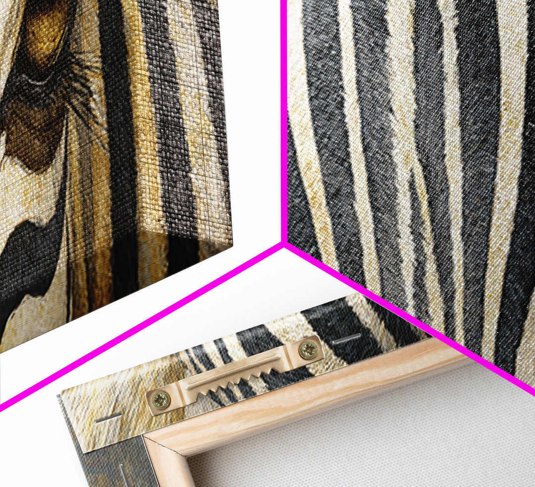 Zebra Stripe Closeup as Graphic Abstraction Canvas Print, Black and White Art, Textured Painting, Living Room Decor, Monochrome, BAW-3x1-48