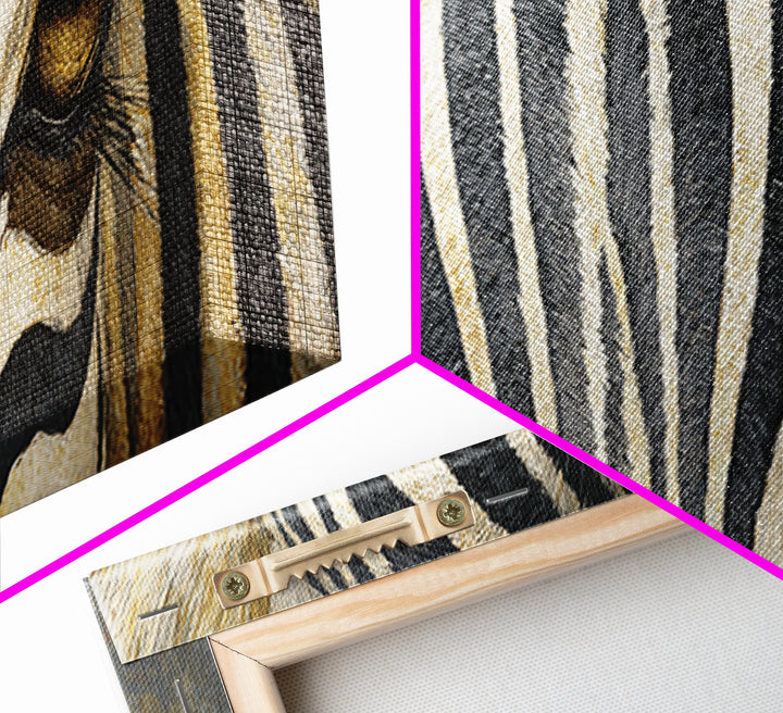Zebra Stripe Closeup as Graphic Abstraction Canvas Print, Black and White Art, Textured Painting, Living Room Decor, Monochrome, BAW-3x1-48